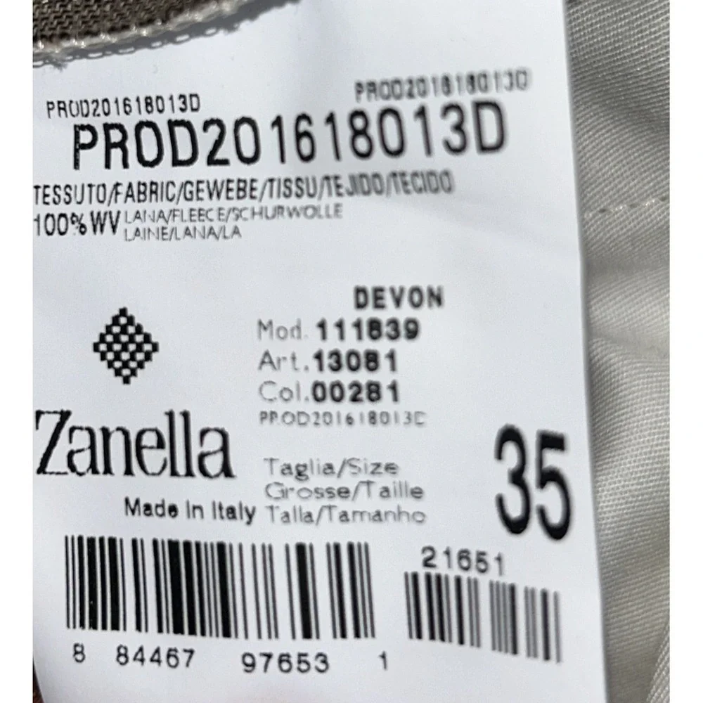 Zanella NWT Dress Pants Size 35 US Devon In brown  / Tan 100% Wool